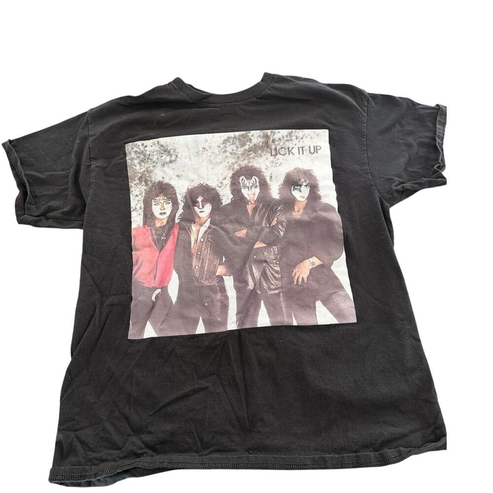 KISS Lick It Up Band T-Shirt Black Graphic Rock Tee Size L Cotton